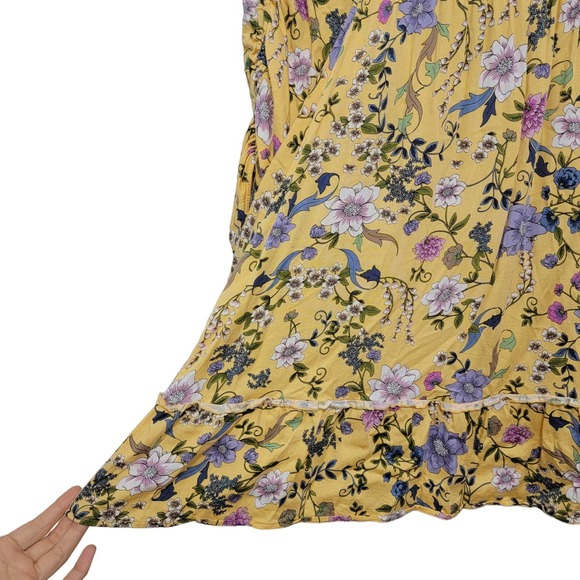 Democracy Yellow Floral Top 1x Off Shoulder Ruched Tie Sleeve 746 - Picture 8 of 12